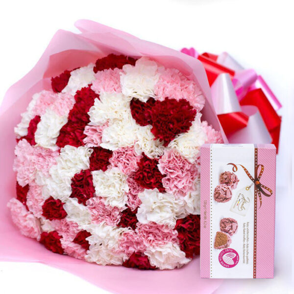 Pink,Red and White Carnations with Chocolate