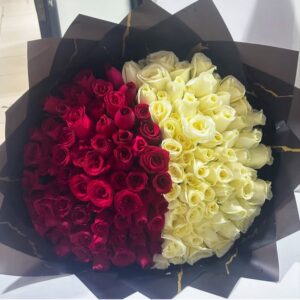 100 WHITE AND RED ROSES