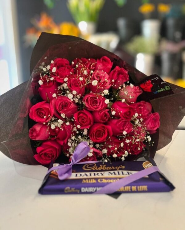 20 RED ROSES WITH CADBURY CHOCOLATE