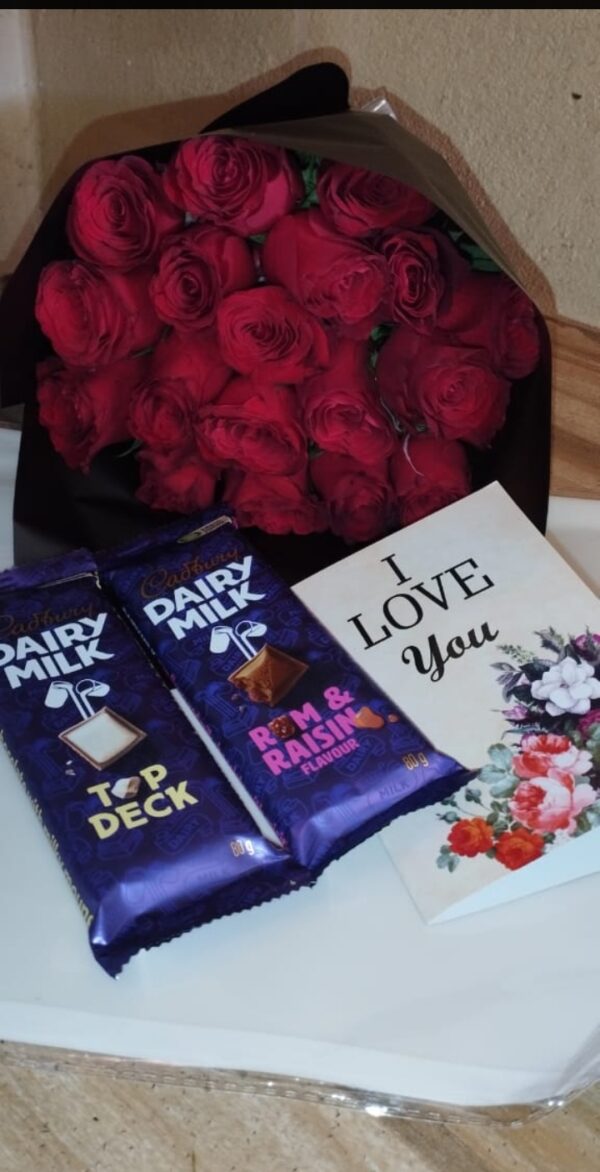 20 RED ROSES WITH 2 CADBURRIES