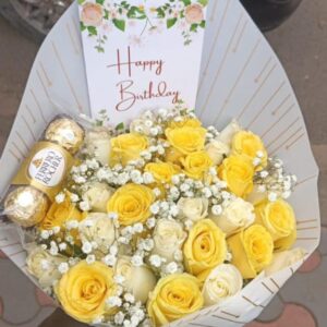20 ROSES WITH 3 FERRERO PIECES